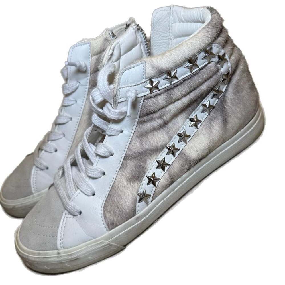Vintage Havana Denia High Top Sneakers In Taupe Faux Fur With Star Studs